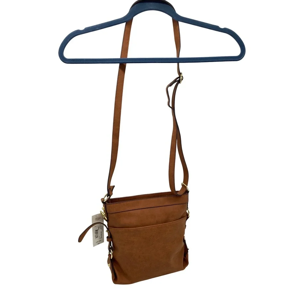 ana A New Approach Camel Brown Crossbody Bag Studded Gold Hardware AN1002 NEW